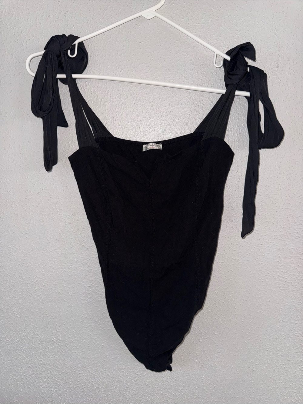 Free People Black Crewneck bodysuit with Subtle Texture